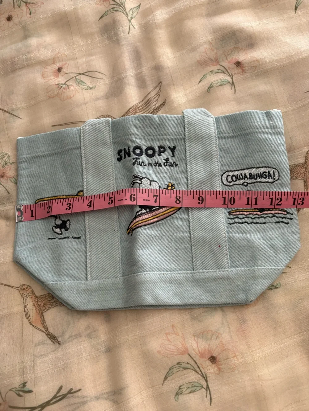 Snoopy Surf Light Blue Canvas Tote Bag
